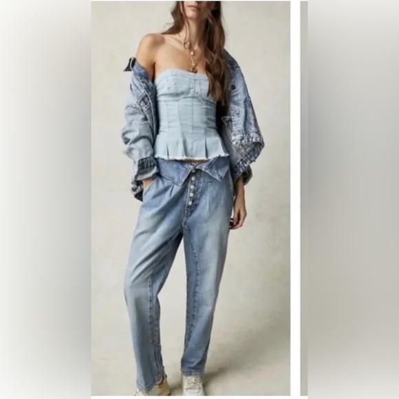 We The Free Denim - NWOT, We The Free Noah Foldover Harem Jeans Railroad Stripes Pleating